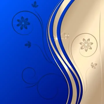 Vector abstract golden  blue background with ornament and curve Stock Illustration