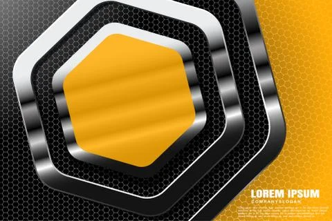 Vector abstract gradient gray mesh background with hexagon yellow shape in fr Stock Illustration