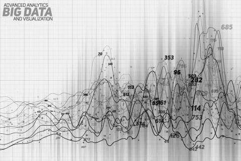 Vector abstract grayscale financial big data graph visualization. Futuristic  Stock Illustration