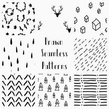 Vector Abstract Hand Drawn Black Seamless Patterns 스톡 일러스트