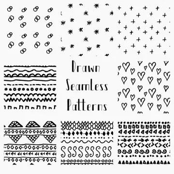Vector Abstract Hand Drawn Black Seamless Patterns 스톡 일러스트