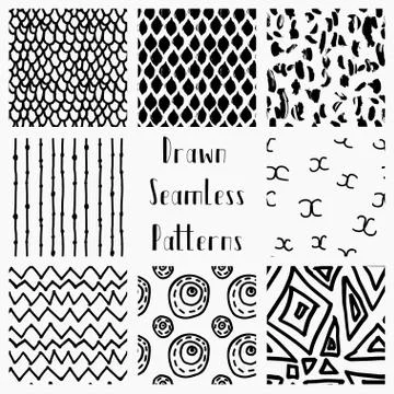 Vector Abstract Hand Drawn Black Seamless Patterns 스톡 일러스트