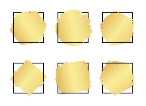 Vector abstract hand drawn ink brush stroke texture set. Geometric golden Stock Illustration