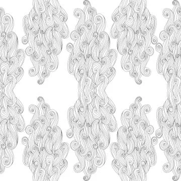 Vector abstract hand-drawn pattern with waves and clouds. White background. 스톡 일러스트