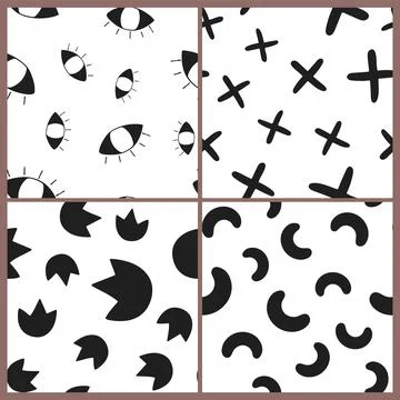 Vector abstract hand drawn pattern set, doodle style Stock Illustration