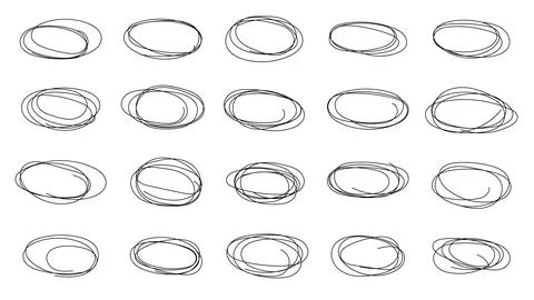 Vector abstract hand drawn pencil set scribble ellipses and ovals on white .. Stock Illustration