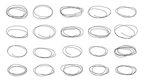 Vector abstract hand drawn pencil set scribble ellipses and ovals on white ba イラスト素材