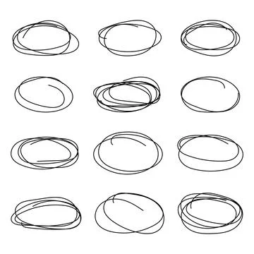 Vector abstract hand drawn pencil set scribble ellipses and ovals on white ba イラスト素材