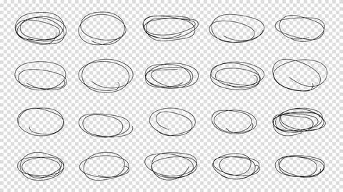 Vector abstract hand drawn pencil set scribble ellipses and ovals. Hand drawn Illustrazione stock