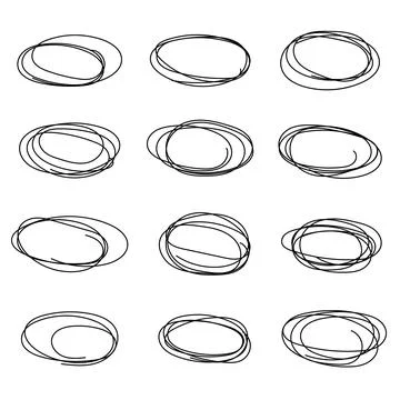 Vector abstract hand drawn pencil set scribble ellipses and ovals on white ba Stock Illustration