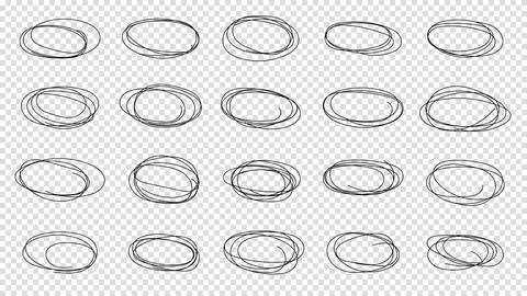 Vector abstract hand drawn pencil set scribble ellipses and ovals. Hand drawn Stock Illustration
