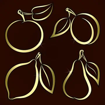 Vector abstract hand-drawn silhouettes of fruits Stock Illustration