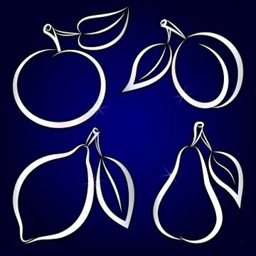 Vector abstract hand-drawn silhouettes of fruits Stock Illustration