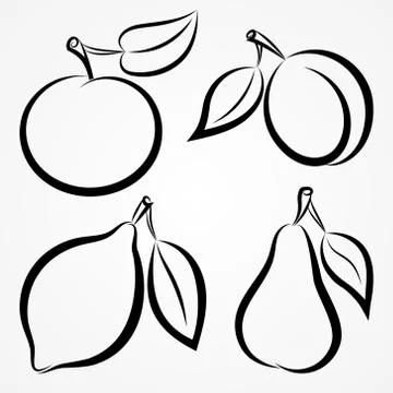 Vector abstract hand-drawn silhouettes of fruits Illustrazione stock