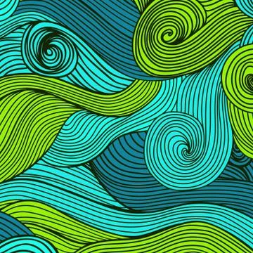 Vector abstract hand-drawn waves texture, wavy background. colorful waves bac Illustrazione stock