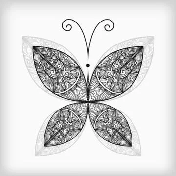 Vector abstract highly detailed nonochrome butterfly Illustrazione stock