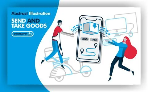 Vector abstract illustration .Blue print, online, banner media about delivery Stock Illustration