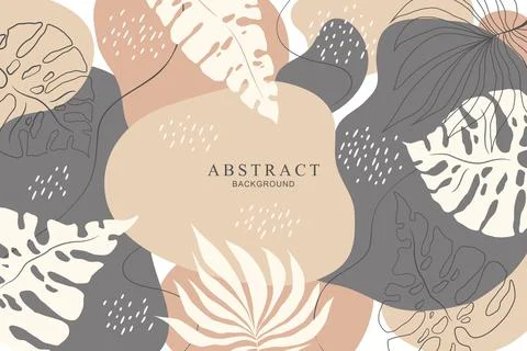 Vector abstract illustration with hand drawn tropical plants and geometric .. Stock Illustration