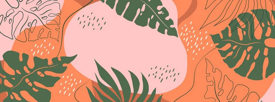 Vector abstract illustration with hand drawn tropical plants and geometric .. Stock Illustration