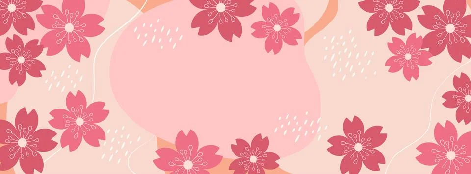Vector abstract illustration with pink cherry flowers and strange shapes ba.. Stock Illustration