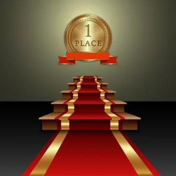Vector abstract illustration of red carpet and first place gold medal Stock Illustration