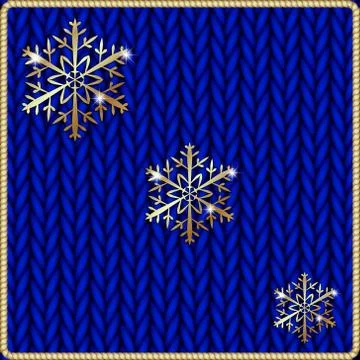 Vector abstract knitted blue background with yellow snowflake embroidery Stock Illustration