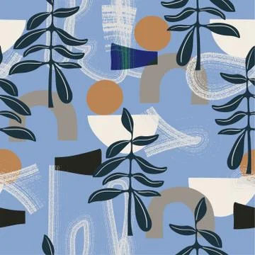 Vector abstract leaf, geometric and brush stroke pattern イラスト素材