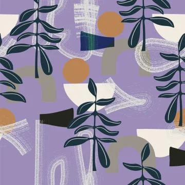 Vector abstract leaf, geometric and brush stroke shape pattern Illustrazione stock