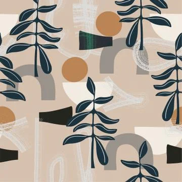 Vector abstract leaf, geometric and brush stroke shape pattern Illustrazione stock