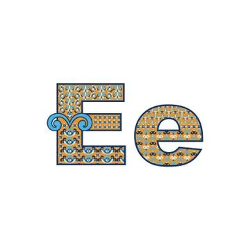 Vector abstract letter E with ornamental pattern. Cartoon signs Stock Illustration