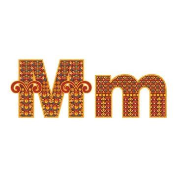 Vector abstract letter M with ornamental pattern. Illustrazione stock