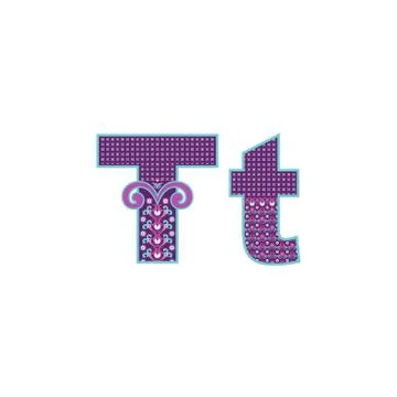 Vector abstract letter T with ornamental pattern. Cartoon signs Illustrazione stock