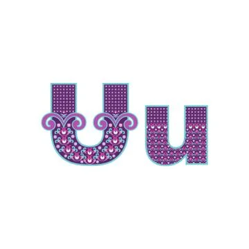 Vector abstract letter U with ornamental pattern. Cartoon signs Stock Illustration