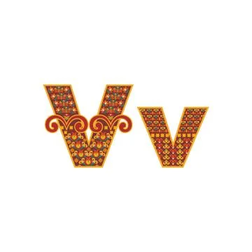 Vector abstract letter V with ornamental pattern. Stock Illustration