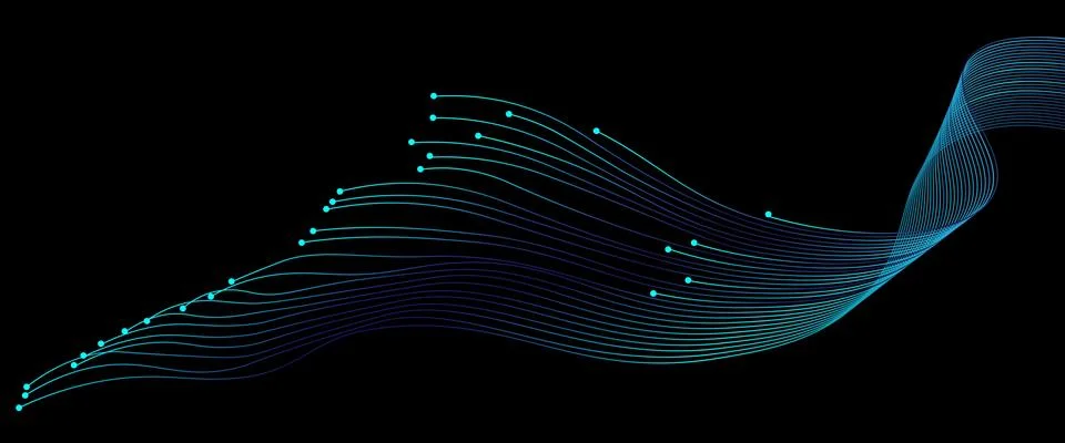 Vector abstract light lines wavy flowing dynamic in blue green colors isolated Stock Illustration