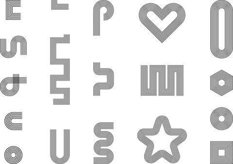 Vector Abstract line icons Collection, Geometric Shapes set modern and retro Stock Illustration