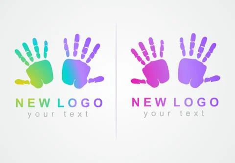 Vector abstract logo with children's hands. Bright icon imprint of the palms of Stock Illustration