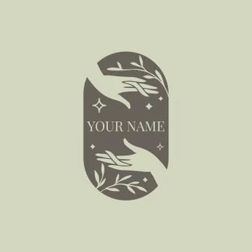 Vector abstract logo design template hands with leaves and stars - symbol for Stock Illustration