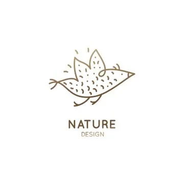 Vector abstract logo of flying bird. Minimal icon of sparrow in linear style Stock Illustration