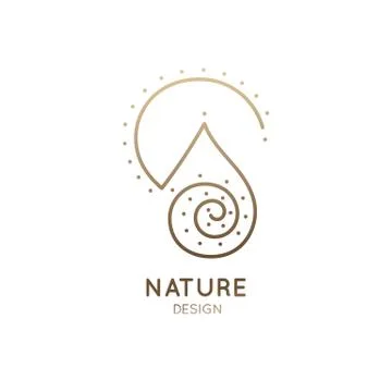 Vector abstract logo of nature. Linear round icon of simple landscape with Illustrazione stock
