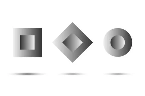 Vector abstract logo set. Vector square, rhombus and circle with gray gradients. Stock Illustration