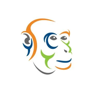 Vector abstract logo symbol in trendy flat style - monkey sign on the white b Stock Illustration