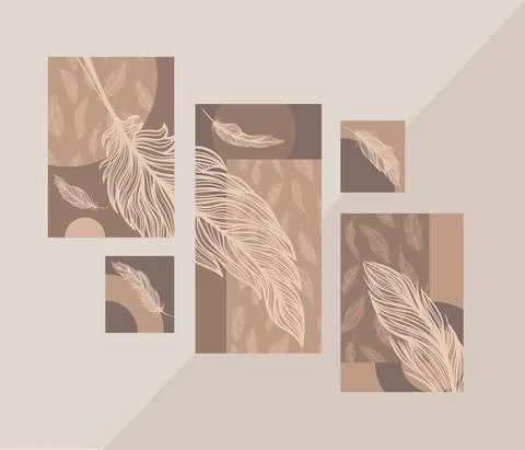 Vector abstract luxury feather interior prints set Stock Illustration
