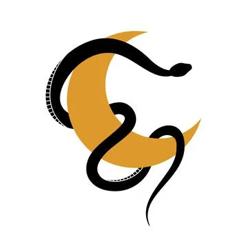 Vector abstract magic celestial snake and moon, minimal design. Boho trendy e Stock Illustration