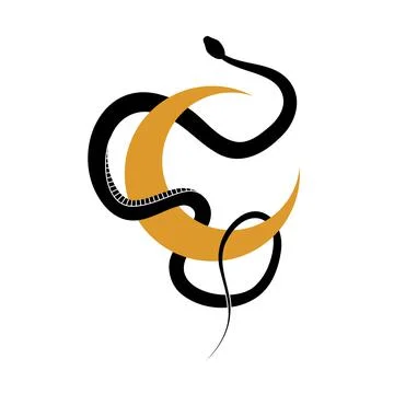 Vector abstract magic illustration celestial snake and moon, minimal design i Stock Illustration