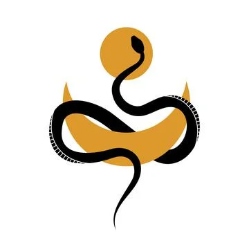 Vector abstract magic illustration celestial snake and moon, minimal design i Stock Illustration