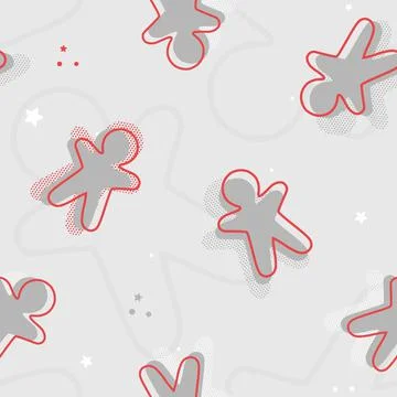 Vector Abstract Memphis Gingerbread Cookies on Silver Gray seamless pattern Stock Illustration