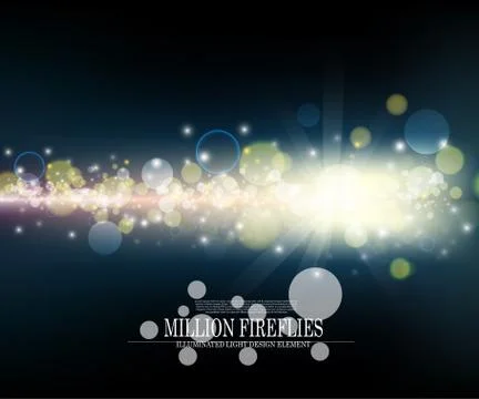 Vector abstract million fireflies dark blue bokeh background design Stock Illustration