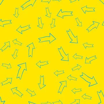 Vector abstract modern seamless pattern with blue arrows over yellow Stock Illustration