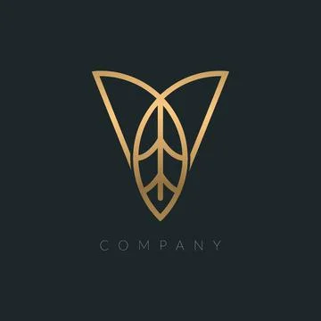 Vector abstract modern V letter leaf logo design templates golden colors Stock Illustration